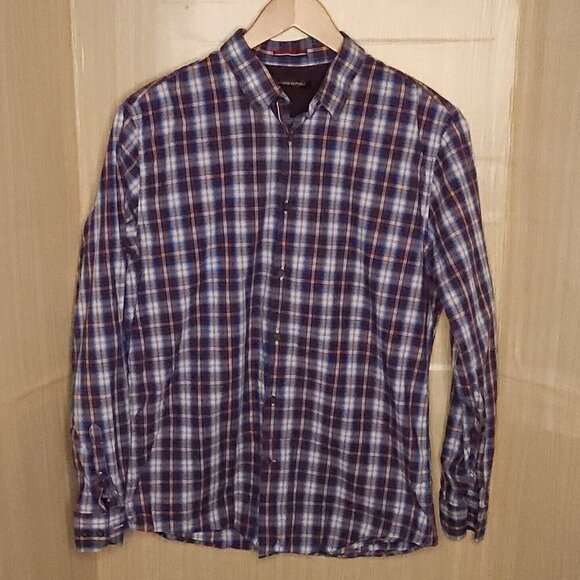 Banana Republic Mens Red White Blue Plaid Button Down Large - Picture 1 of 6